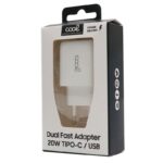 Cargador Red Universal Fast Charger (PD) Dual Tipo-C / USB COOL (20W) Blanco