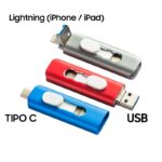 Pen Drive USB x32 GB COOL (3 En 1) Lightning / Tipo-C / USB Gris